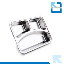 3 Compartments Rectangular Stainless Steel Fast Food Tray Snack Tray